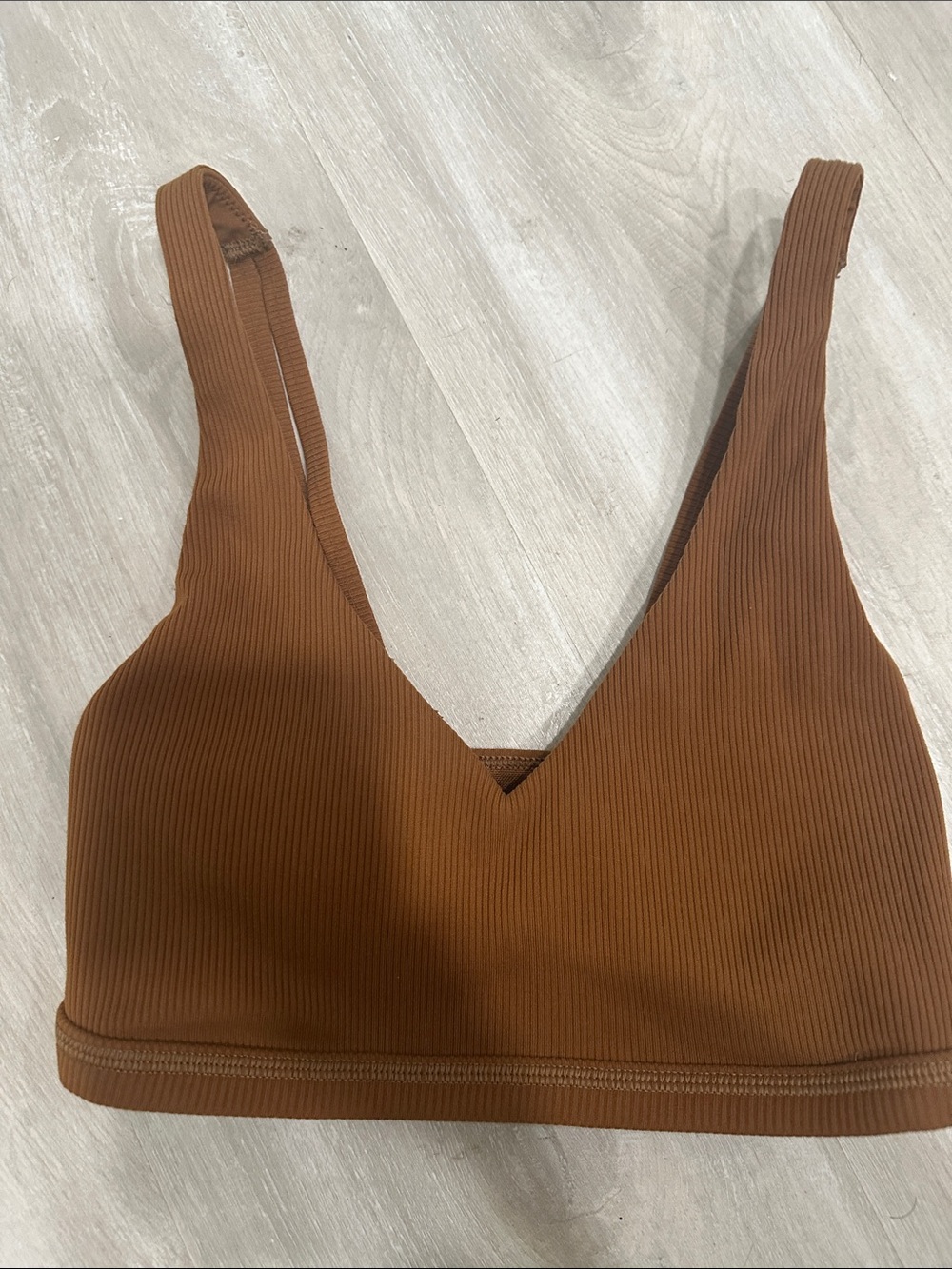 Offline by aerie Ribbed V-Neck Bralette in Chestnut Brown